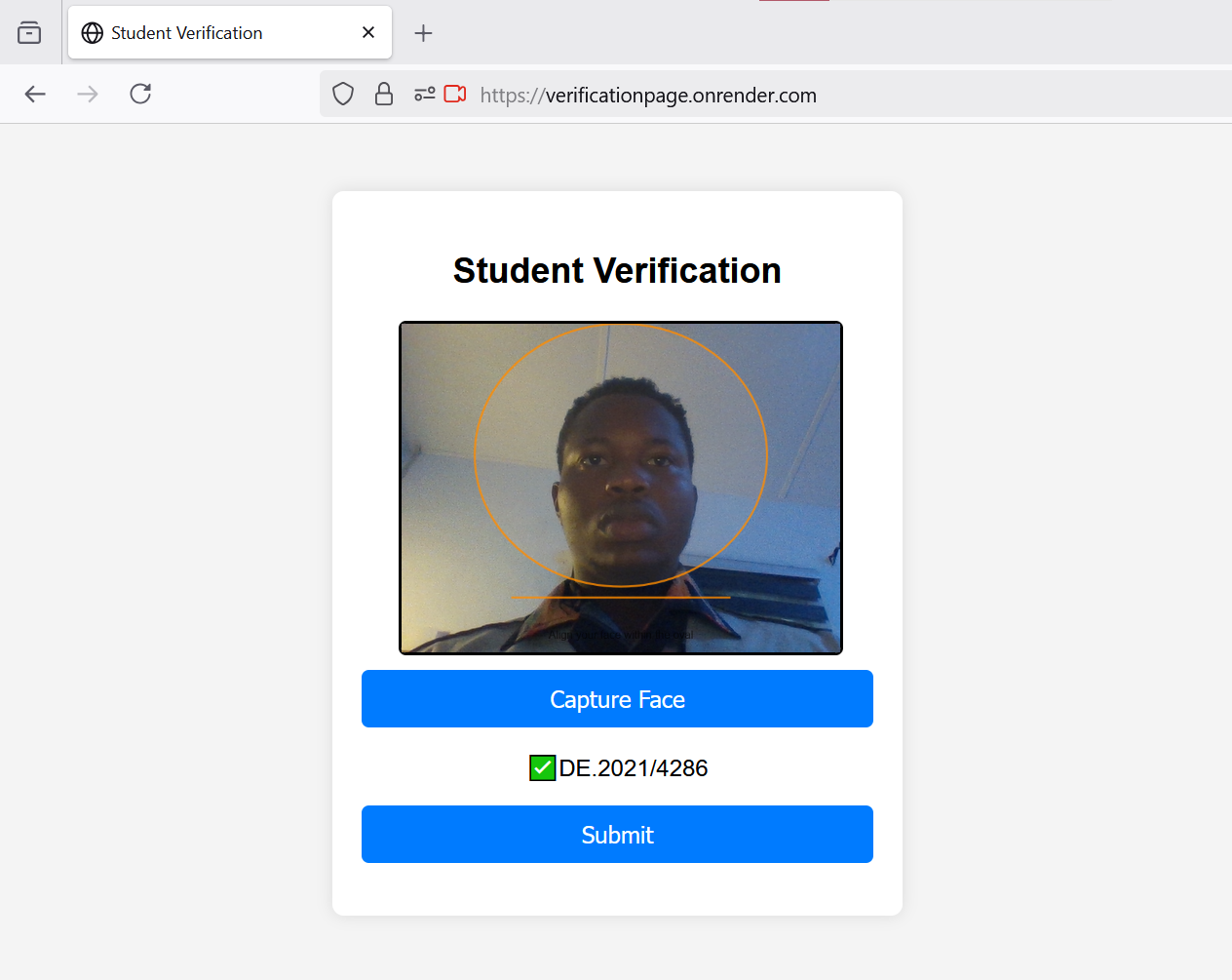 Verification page UI — face matching and confirmation